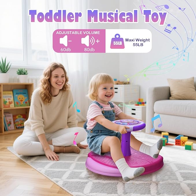 Sit and Spin Toys for Toddlers 1-3 Girls, 360° Toddler Spinning Seat with LED Lights and Music Christmas Birthday Gift for 1 2 3 Years Old Girl Sensory Toys Toddler Activities