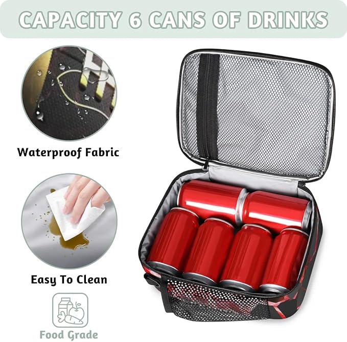 American Football Lunch Box for Boys Insulated Lunch Bag Reusable Portable Lunchbox with Adjustable Shoulder Strap and Water Bottle Holder for Work School Travel