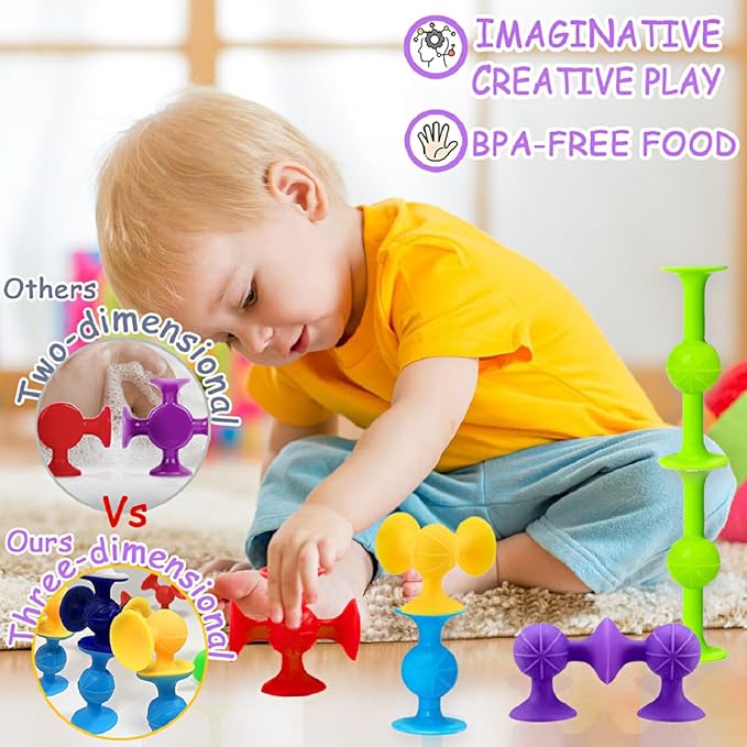 Suction Bath Toys for Baby, 24 Piece Starter Set Suction Cup Toys Preschool Sensory Fidget Toys for Toddlers 1-3 4-8 | No Hole Bath Toy | BPA Free Bath Toys (Large Size)