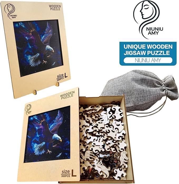 Wooden Puzzle for Adults,Magical Eagle Jigsaw Puzzles(14.9 * 14.9 inch-300 Piece),Beautiful Wooden Puzzle with Box Birthday Gifts for Adults Family Game