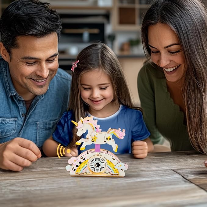 Kosmickiss 3D STEM Wooden Puzzles for Kids, 3D Wooden Models with Voice Recorder, Science STEM Building Kit Creative Craft Toys for Boys Girls Age 8-13 Years Education Birthday Gifts (Horse)