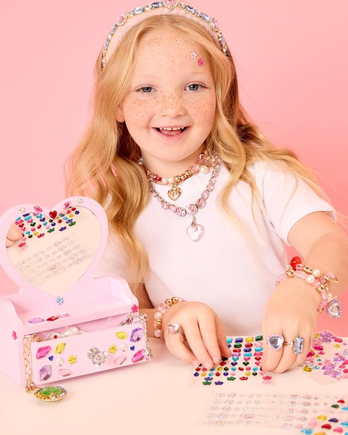 Super Smalls Mini Vanity Gemify™ Craft Kit | DIY Bedazzling Set with 200+ Gem Stickers | Heart Mirror & Jewelry Drawer | Fun for Creative Kids | Ages 6+
