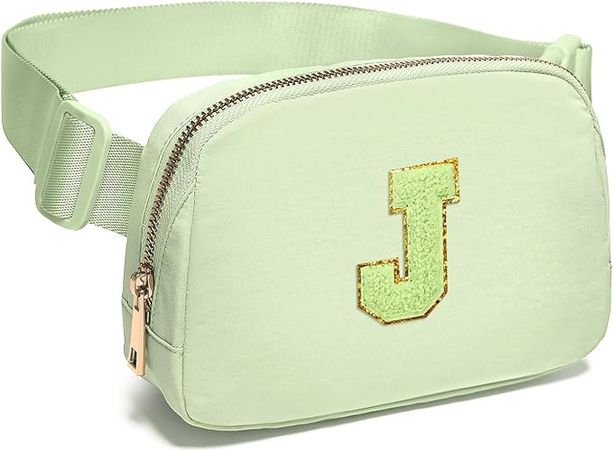 Gitus Gifts for 8 9 10 11 12 Year Old Girls Belt Bag Fanny Pack Crossbody Bags with Initial Letter Patch Cute Stuff Birthday Gifts for Teen Girls Women Personalized Trend Stuff (Light Green-J)