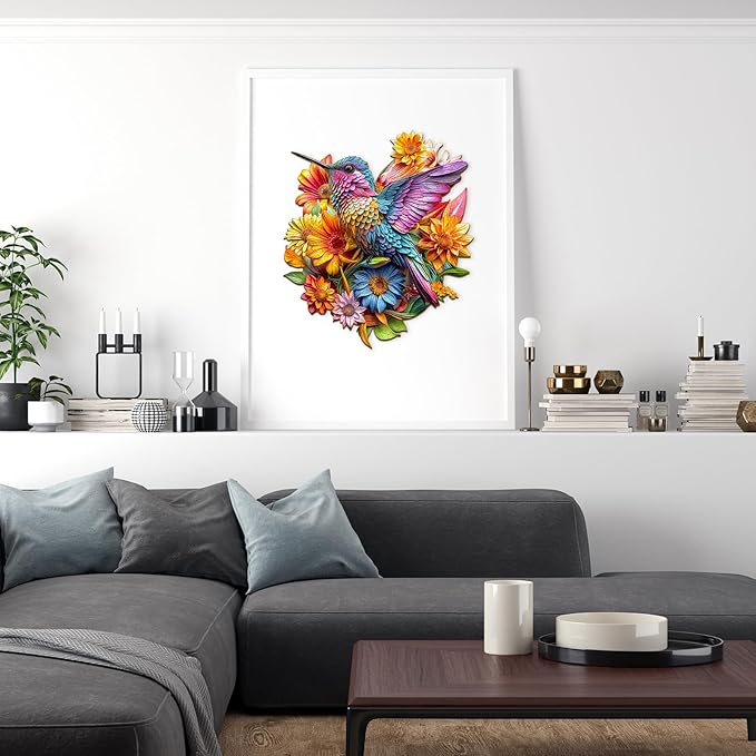 Wooden Puzzles for Adults, Wooden Jigsaw Puzzles for Adults Kids, Hummingbirds and Flowers Unique Shaped Wood Puzzles Adult, Creative Birthday Gifts for Friends Family Game (8.5 * 7.4in 100pcs)