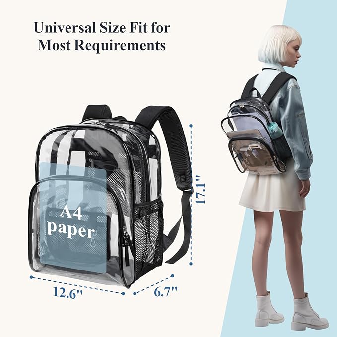 PACKISM Clear Backpack - 17 inch Heavy Duty Clear Backpacks for School, Large Transparent Bookbag for Students (Age 12+)