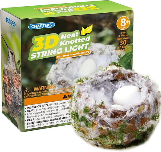CHARTEKS DIY Bird Nest Craft Kit with 30 Twinkle LEDs and Simulated Eggs – Natural String Art Set for Home Décor, Kids STEM Toy, Creative Birthday Gift for Boys Girls Age 8+
