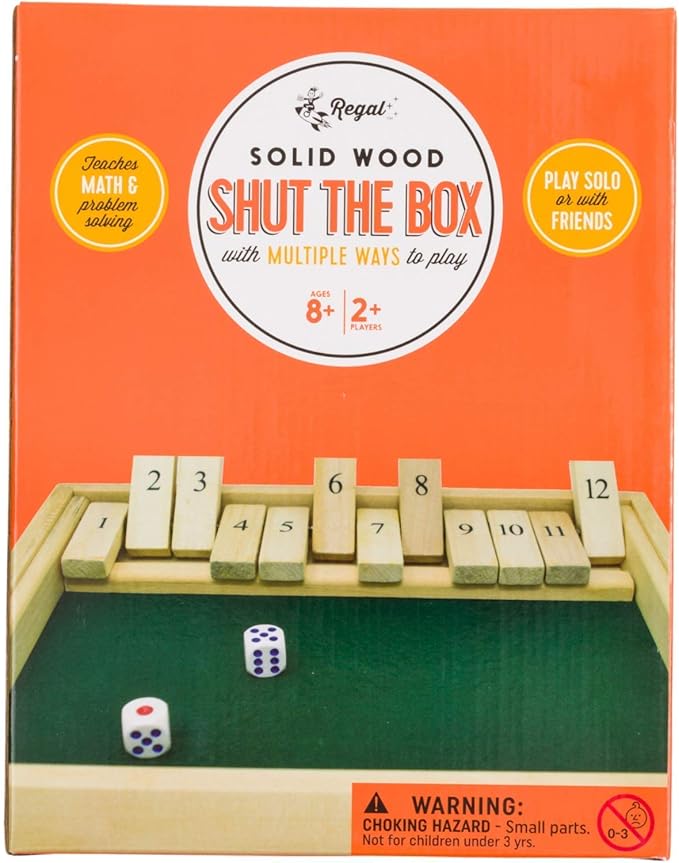 Regal Games Shut The Box - Fun Table Math Game with Wooden Board for Adults & Kids - 12 Spots Dice Game with 2+ Player Games - Ideal for Game Night, Travel - (Ages 8+)
