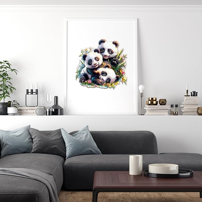 Wooden Puzzles for Adults, Panda Family Wooden Jigsaw Puzzles for Adults Kids, Unique Shaped Wood Puzzles Adult, Creative Birthday Gifts for Friends Family Game(13.4 * 13.1in 270pcs)