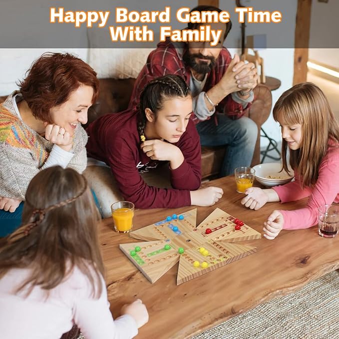 Original Marble Game, Detachable Wooden Board Game for 2-6 Players, Portable Fast Track Board Game with 32 Marbles and 8 Dice for Family Friends, Party Game Night-16 Inch