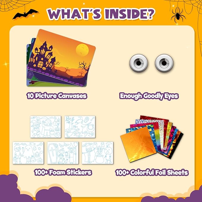 ZMLM Halloween Crafts Games for Kids - Fun Halloween Foil Art Mess Free Activity, Gifts for Ages 4 5 6 7 8 9 10 11 12 Girls Boys, Creative Arts and Crafts Kits Toys for Kids