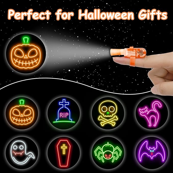Halloween Party Favors for Kids, 40PCS LED Light Up Finger Lights Toys Goodie Bag Fillers Treats Glow In The Dark Toy Favors Bulk for Halloween Party Classroom Prizes Trick or Treats Gifts
