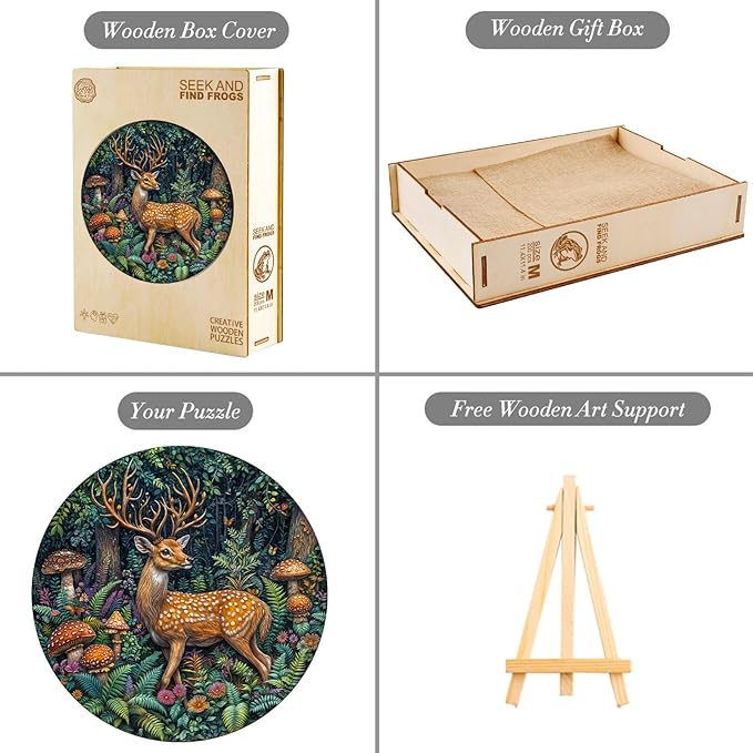 Wooden Puzzles for Adults, Wooden Jigsaw Puzzles for Adults-Seek and Find Frogs, Forest Elk Unique Shaped Wood Puzzles Adult, Creative Gifts for Friends Family Game, Home Decor (11.4 * 11.4in 200pcs)