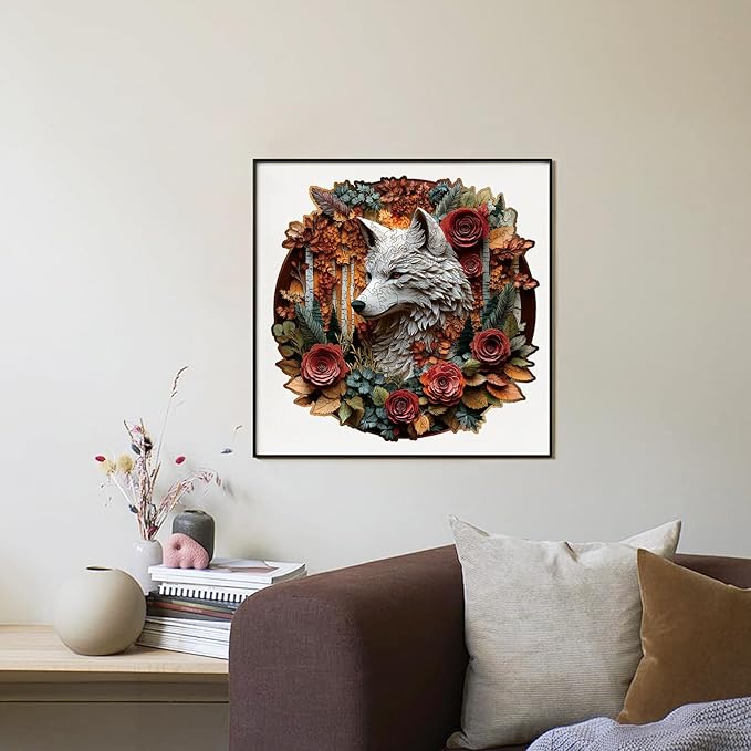 Wooden Jigsaw Puzzle, 200-500 Pieces Unique Shape Animal Puzzle, for Adults & Kids, Birthday Gift Family Game, Decorative Puzzle, Unique Gift (Autumn Wolf, 200 PCS)