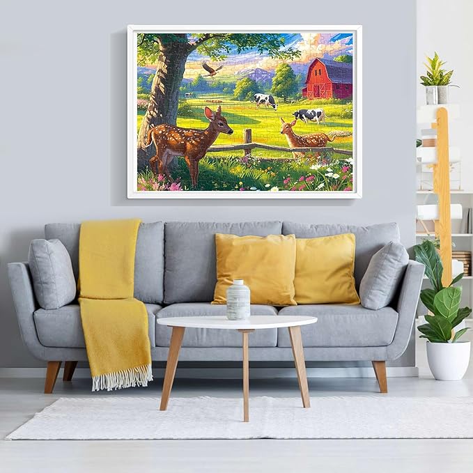300 Pieces Puzzles for Adult Jigsaw Puzzle 300 Piece Children Elderly Puzzle Deer Cow Farm Puzzle Gift for Mom Dad Family Friend Family Activity Games Home Decor Wall Art 20.5x15IN