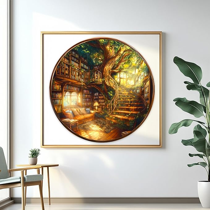 Round Puzzles for Adults 1000 Pieces, Hard Difficult Challenging Puzzles for Adults, Charming Bookstore Jigsaw Puzzles 1000 Pieces for Seniors, 3D Visual Flat Puzzle (26.6 x 26.6in)