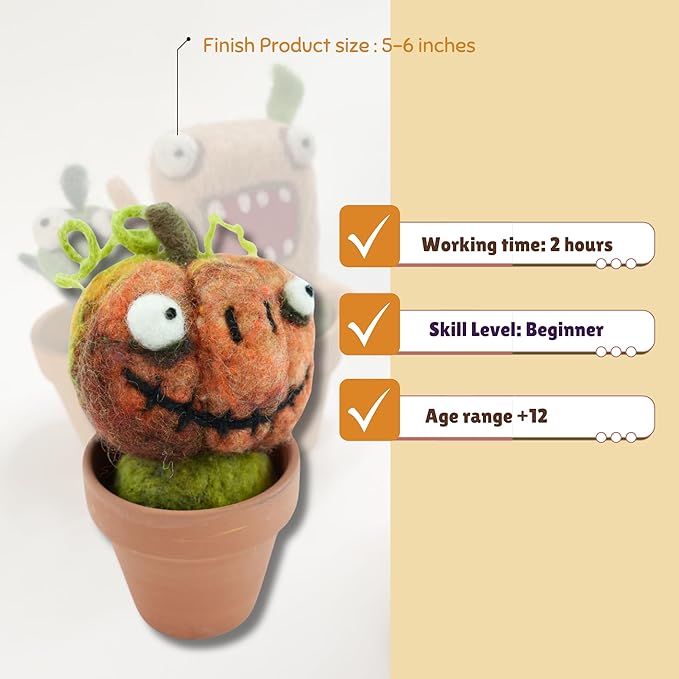 Woolbuddy Needle Felting Kit, Pumpkin Monster Craft for Beginner Adults, Includes Supplies and Instructions, Creative Design for Unique DIY Projects
