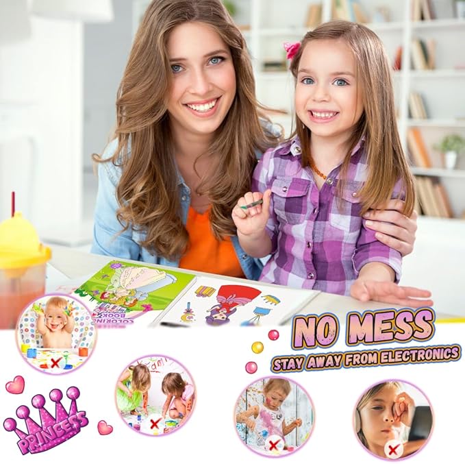 YMluky Water Color Paint Sets for Kids,No Mess Painting for Toddlers Activities,Magic Paint Set with 2 Brush, Arts and Crafts for Kids 4-8 (2-Princess)