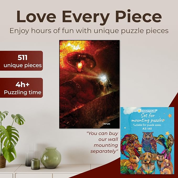 Crafthub Lord of The Rings Wooden Puzzles for Adults – A2 Size with 511 Pieces Wood Puzzles – You Shall Not Pass – Jigsaw Puzzles with Unique Shapes – 21.8" x14.8"