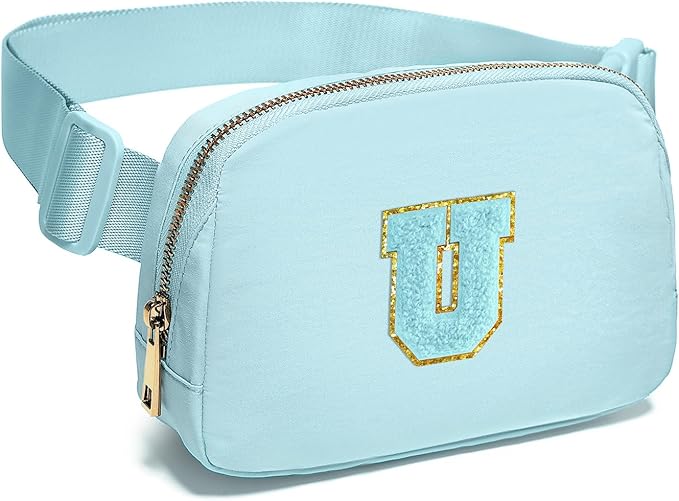 Gitus Gifts for 8 9 10 11 12 Year Old Girls Belt Bag Fanny Pack Crossbody Bags with Initial Letter Patch Cute Stuff Birthday Gifts for Teen Girls Women Personalized Trend Stuff (Icing Blue-U)