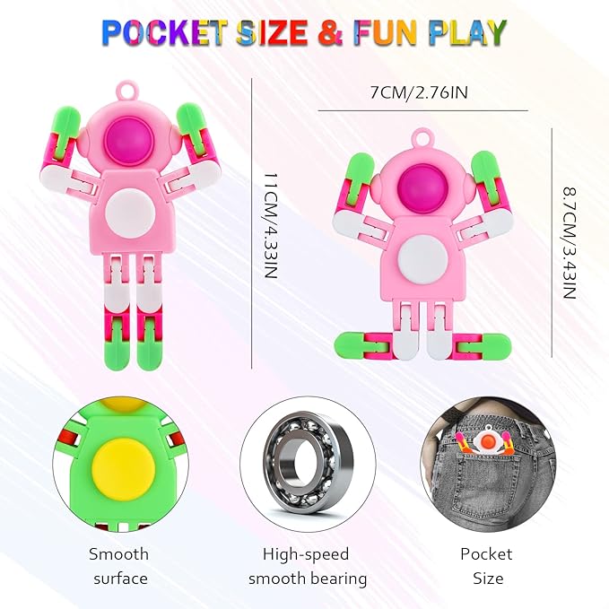 SoulLife 24 Pack Pop Fidget Spinners Bulk, Deformable Astronaut Key Chain Fidget Toys Bulk, Stocking Stuffers Birthday Gifts Party Favors for Kids, Student Gifts Classroom Prizes
