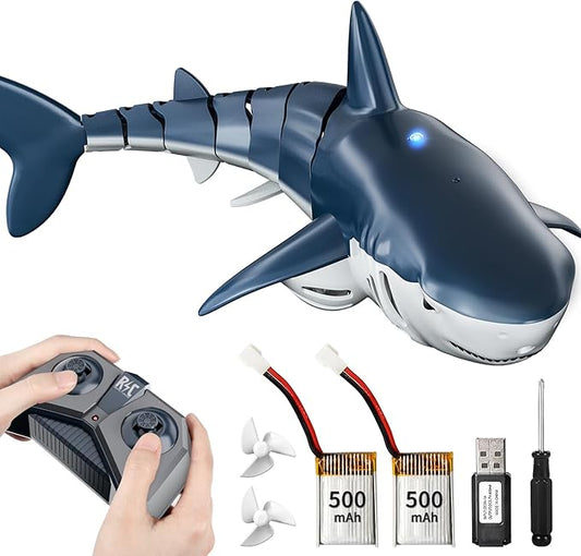 2.4Ghz Remote Control Shark Toys for Kids 3 4 5 6 7 Years Old, 1:18 Scale High Simulation Shark for Pool, Bath Toys for Toddlers, Electronic RC Sea Animal, Outdoor Water Gifts