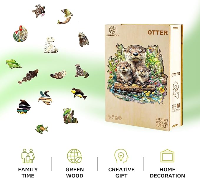 Jigfoxy Wooden Puzzles for Adults, Otter Wood Puzzles Adult, Unique Animal Shape Wooden Jigsaw Puzzles for Adults, Birthday Gifts for Puzzle Lovers, Family (M-11.4 * 10.9in-200pcs)