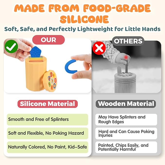 Shape & Color Sorting Montessori Toy for Toddlers 1-3 with Dual Lids – Silicone Sensory Toys, Educational Preschool Toy for Fine Motor Skills, Learning & Restaurant Play for Boys and Girls
