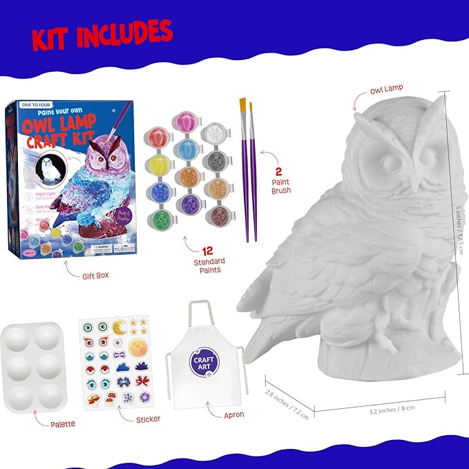 Paint Your Own Owl Lamp Kit, Art Supplies Painting Kits for Kids 6-12, Arts and Crafts for Kids Ages 8-12, Owl Toy Girls Boys Halloween Birthday Christmas Gifts Ages 3 4 5 6 7 8 9 10 11 12+