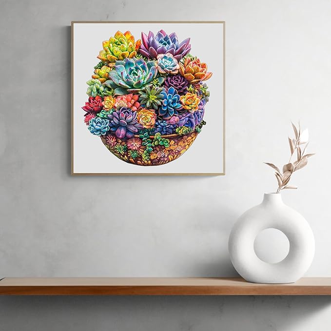 Wooden Puzzles for Adults, Succulent Wooden Jigsaw Puzzles, 280 Piece Puzzles for Adults, Unique Irregular Wood Plant Puzzles, Creative Gifts for Birthday Christmas Halloween Puzzle