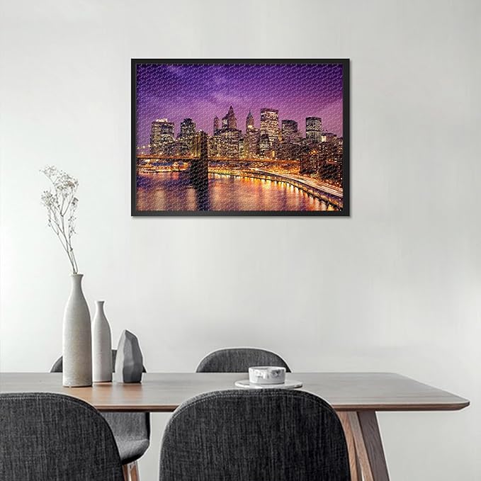 1000 Piece Puzzle for Adults New York City - Jigsaw Puzzles 1000 Pieces, Hard Difficult Challenging Puzzle Brooklyn Bridge Nightscape (27.5"x19.7"), Family Game Night Gift & Home Decor