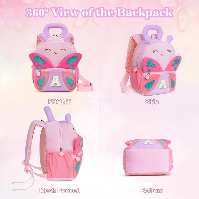 YOOLIFE Initial Birthday Gifts for Girls Kids Personalized Kids Backpack for Little Girls, Kindergarten Elementary School Bookbag for Girl Toddler Teen Gift for Daughter Sister Pink Backpack A