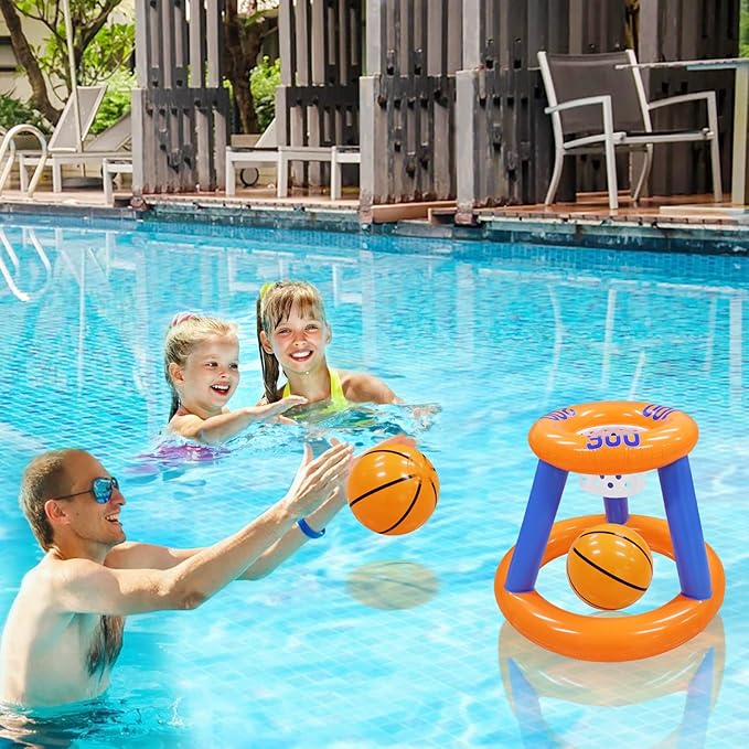 Pool Toys Games Set,Pool Basketball Hoop Inflatable Cross Ring Toss Game and Inflatable Cactus Kids for Teens Adults and Family (3 Set Water Toys)