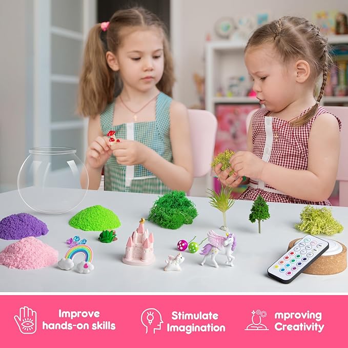 RONSTONE Light-Up Unicorn Terrarium Kit for Girls – DIY Arts & Crafts Gift with Remote-Control LED Night Light – Fun Unicorn Toys for Kids Ages 4 5 6 7 8 9 10 – Birthday or Christmas Gift for Girls
