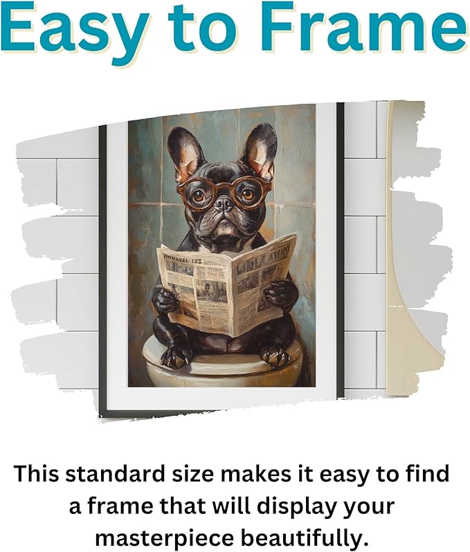 French Bulldog on Toilet Jigsaw Puzzle 1000 Pieces for Adults - Quirky Dog Reading Newspaper with Glasses - 1000pc Dog Bathroom Decor Puzzles (50x70cm / 19.685"x27.559")
