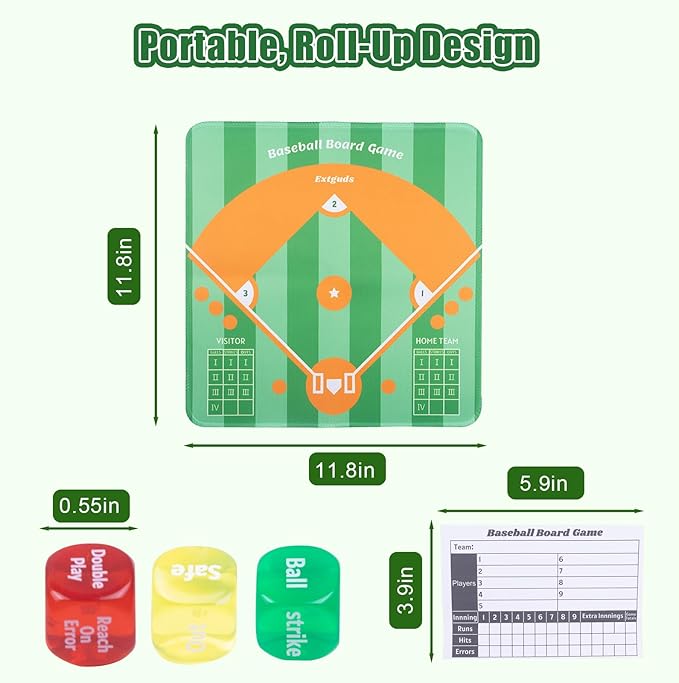 Extguds Baseball Board Game, Baseball Dice Board Game for Families, Parties and Gatherings, Classic Tabletop Baseball Games with Scorepad, Dice, Wooden Pieces, Storage Cube and More, for 2-6 Players