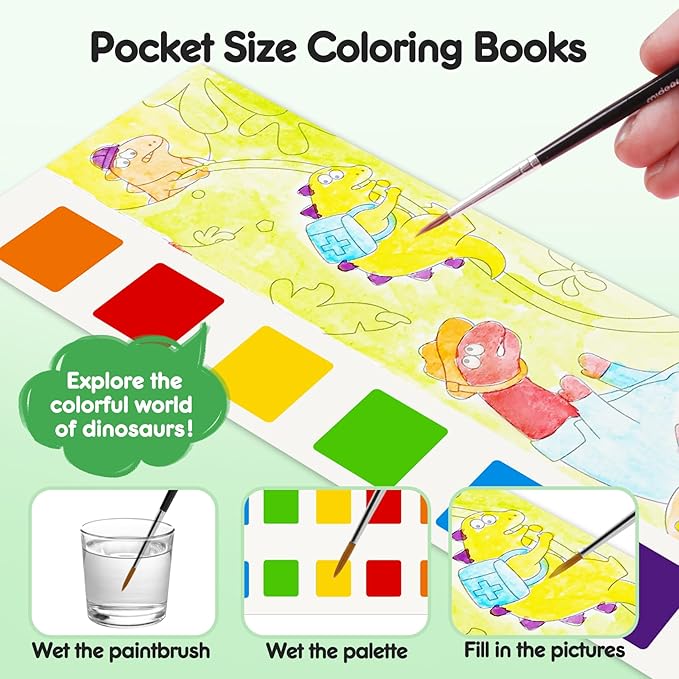Watercolor Painting Coloring Books Pocket Watercolor Paint Bookmarks, Mess Free Paint with Water Set, Travel Class Activities Art Supplies Party Favors Birthday Exchange Gifts for Kids