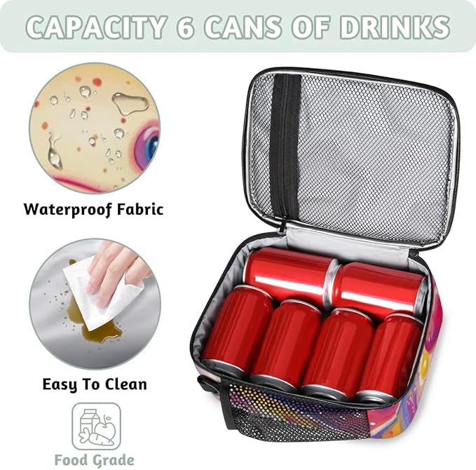 Insulated Lunch Box for Girls Kids Axolotl Lunch Bags Reusable Portable Lunchbox with Adjustable Shoulder Strap and Water Bottle Holder for Work School Travel
