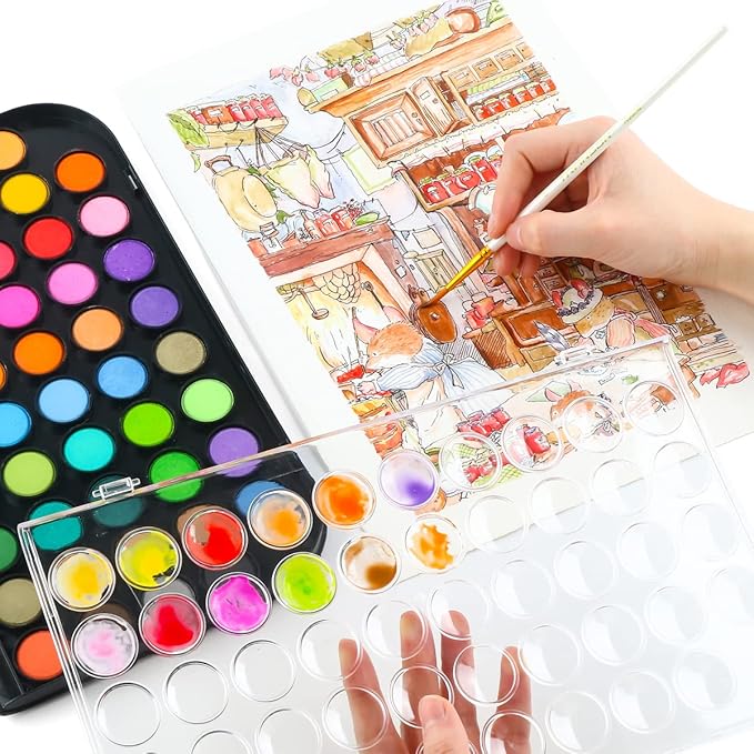 TRANSON 48 Colors Watercolor Paint Set with 4pcs Paint Brushes and 1pcs Water Brush Pen for Adults, Students, Beginners and Artists