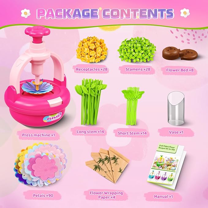 Plunack Flower Bouquet Craft Kits for Kids Age 4-8, Flower Press Kit DIY Flowers Making Toy for 4 5 6 7 Year Old Girls Arts & Crafts Toys Educational Handmade Activity Set, Birthday Gift for Girls 3+