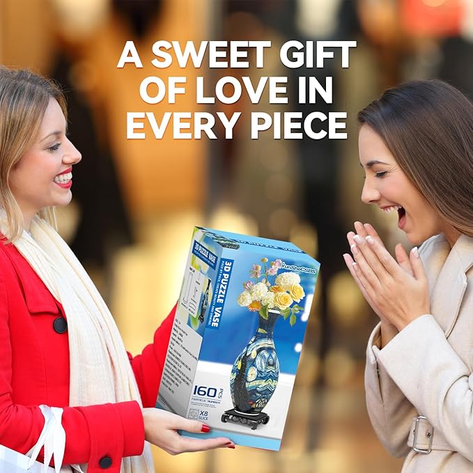 3D Puzzles Vase for Adults, Crafts for Adults, 160 Pieces Plastic DIY Unique Flower Vase with LED Light House Warming Gift Birthday Gifts for Flower Arrangements and Home Decor (Blue)