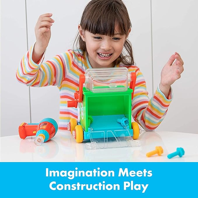 Educational Insights Design & Drill Bolt Buddies Recycling Truck - Construction Toys & Toddler Tools, Kids Tool Set with Real Electric Drill Toy, Take Apart STEM Set, Building Kit & Gift for Ages 3+