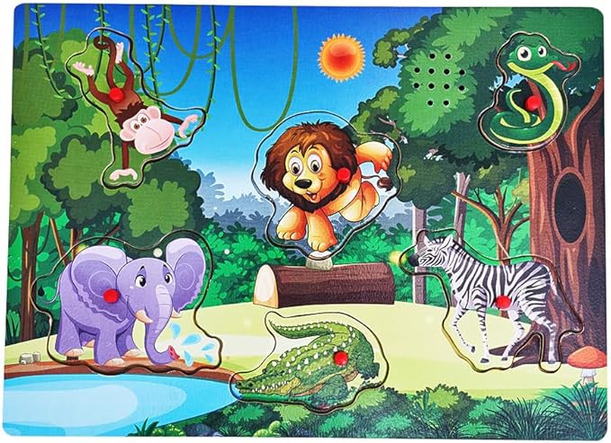 Wooden Forest Animals Sound Peg Puzzles for Toddlers Wooden Pegged Puzzle with Sound Effect for Toddlers and Preschoolers, Educational Learning Toy Gift