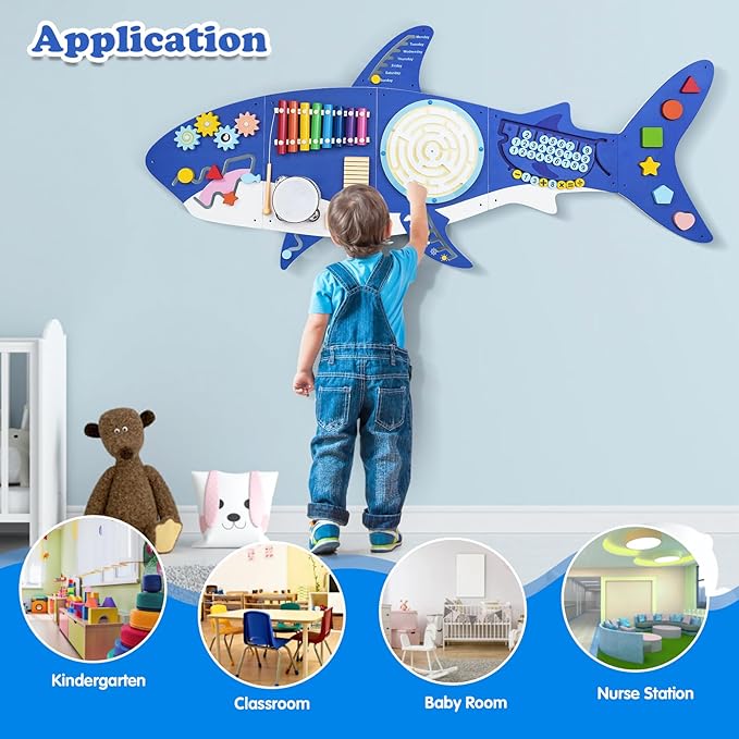Weihnacht Shark Wall Busy Board Panels,11-in-1 Montessori Sensory Toys, Toddler Learning Activity Center,Montessori Philosophy Sensory, Educational Toys, Conducive to All-Round Development