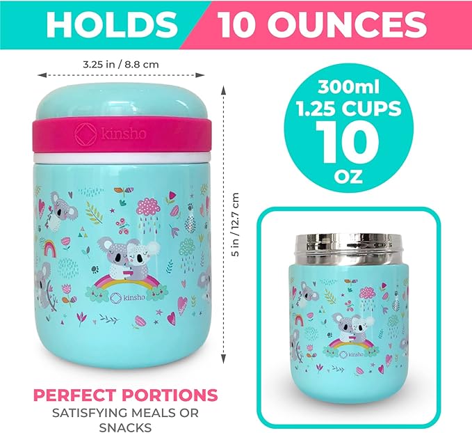 Bento Lunch Box for Kids with Thermo Food Jar for Hot Food Soup, Insulated Lunch Bag and Ice Cold Pack Set, Stainless Steel Lunch Thermal, Container Boxes with 4 Compartments, Koala