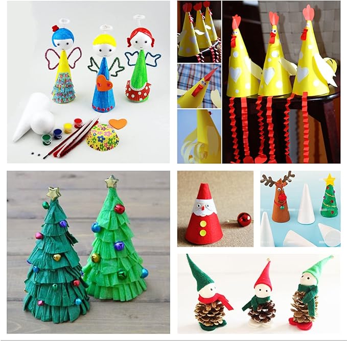 Crafjie Foam Cones for DIY Arts and Crafts (4.1 x 13.6 in, 2 Pack), White Polystyrene Christmas Tree Foam Cones Craft Supplies, for DIY Home Craft Project, Christmas Tree, Table Centerpiece