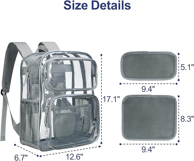 PACKISM Clear Backpack for School - 17 inch Large Heavy Duty Clear Bookbag, See Through PVC Backpacks (for age 12 above)