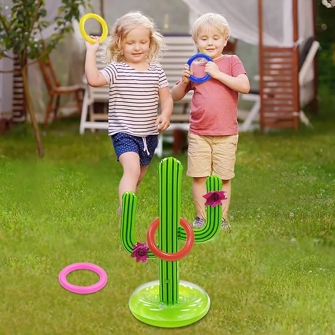 Pool Toys Games Set,Pool Basketball Hoop Inflatable Cross Ring Toss Game and Inflatable Cactus Kids for Teens Adults and Family (3 Set Water Toys)