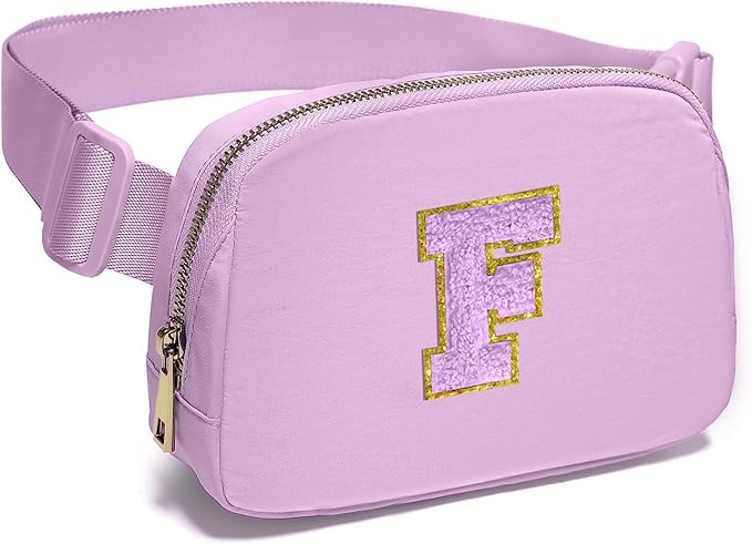 Gitus Gifts for 8 9 10 11 12 Year Old Girls Belt Bag Fanny Pack Crossbody Bags with Initial Letter Patch Cute Stuff Birthday Gifts for Teen Girls Women Personalized Trend Stuff (Lavender-F)