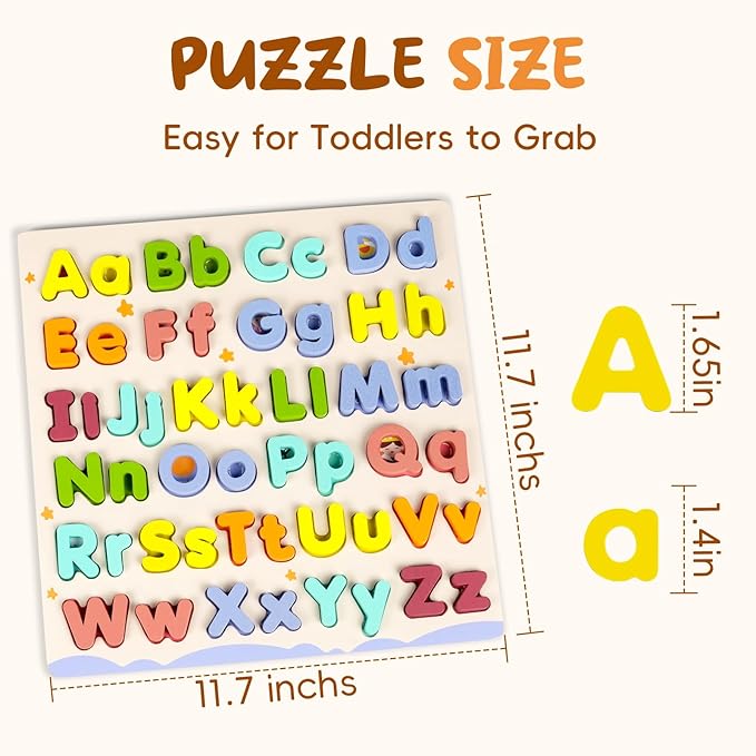 Alphabet Puzzles for Toddlers, ABC Puzzle Toys Wooden Montessori Early Learning Board Preschool Educational Easter Gift for Girls Boys Kids Ages 3+