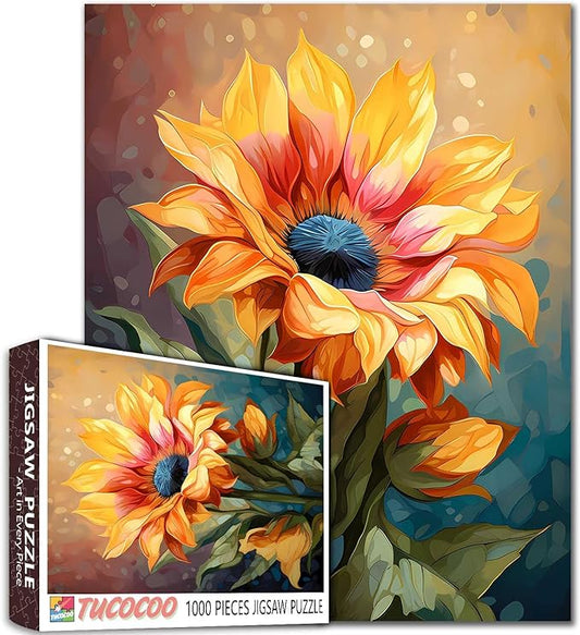 Tucocoo Sunflowers Flower Leaves Leisurely Jigsaw Puzzle,Colorful Yellow Flowers 1000 Pieces Jigsaw Puzzles for Adults,27 x 20 Inches Puzzles for Families,HD Quality Floral Photo Puzzle Gift